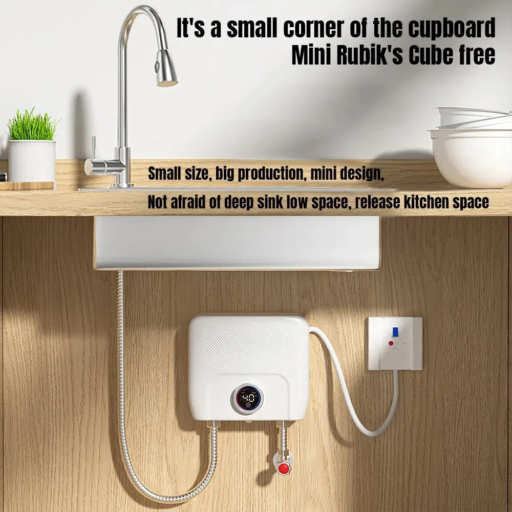 (image for) 4000W / 6500W Instantaneous Water Heater Knob Wall Mounted Electric Heaters Variable Frequency Instant Knob Electric Water Heater for Bathroom Shower Kitchen