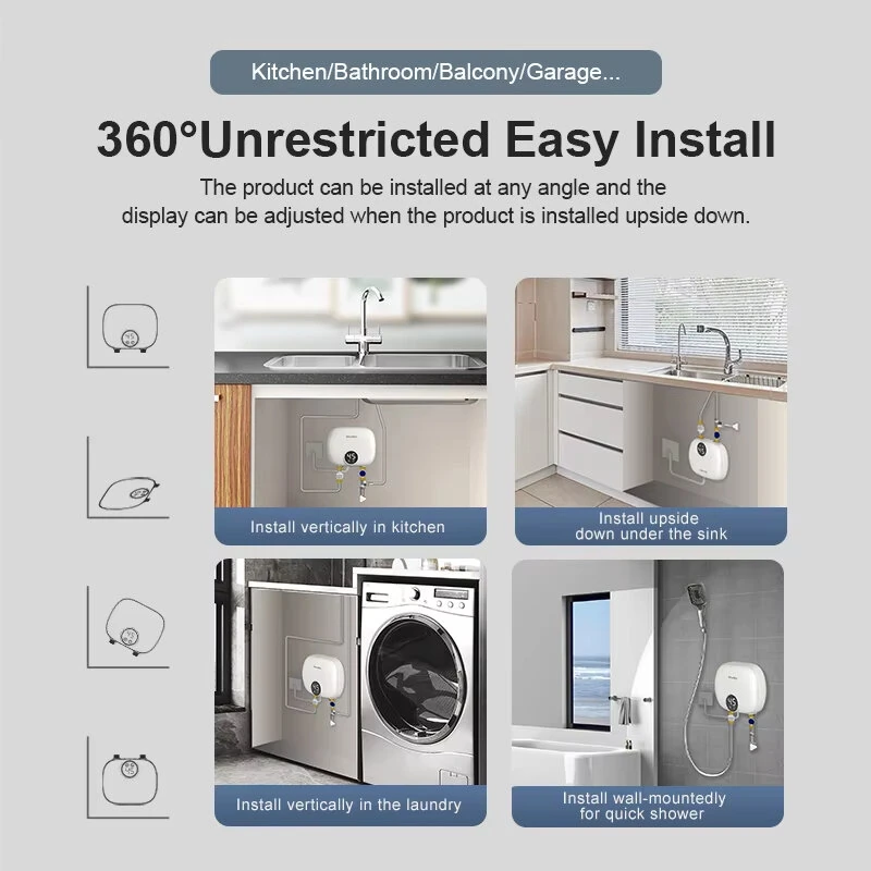 (image for) Briwellna P32 Tankless Water Heater 110V/220V On-Demand Hot Water Compact Size Smart Protection for Kitchen,Bathroom,Balcony